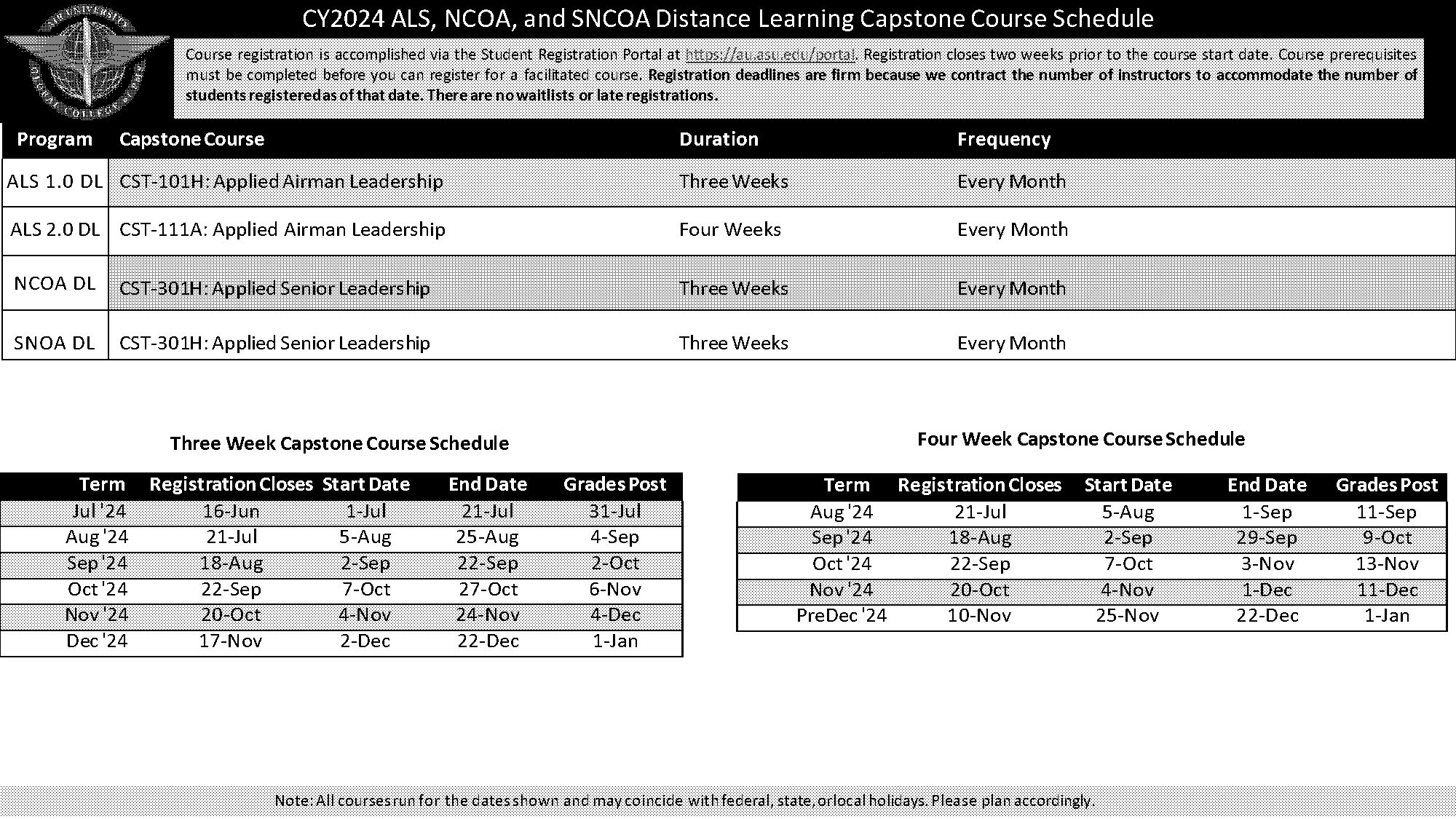 airman leadership school schedule