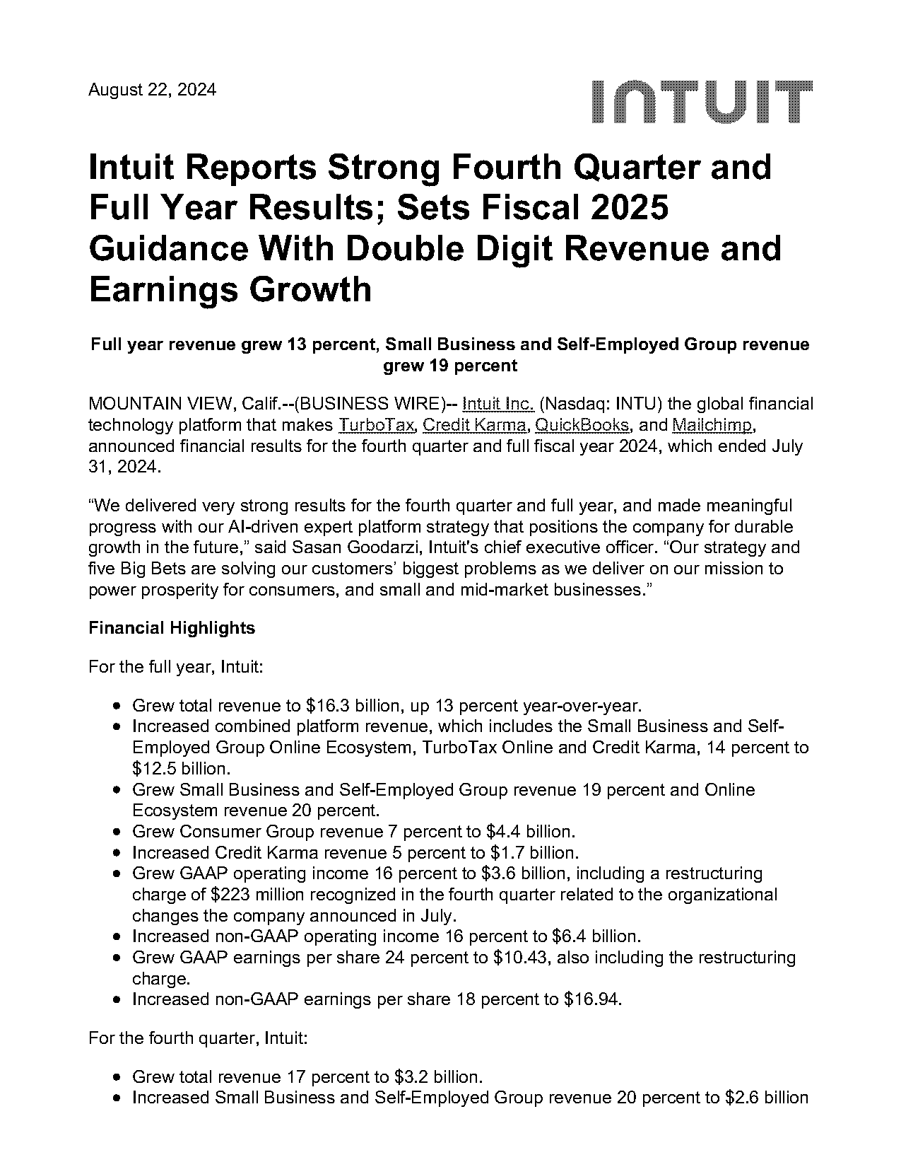 when does intuit report earnings