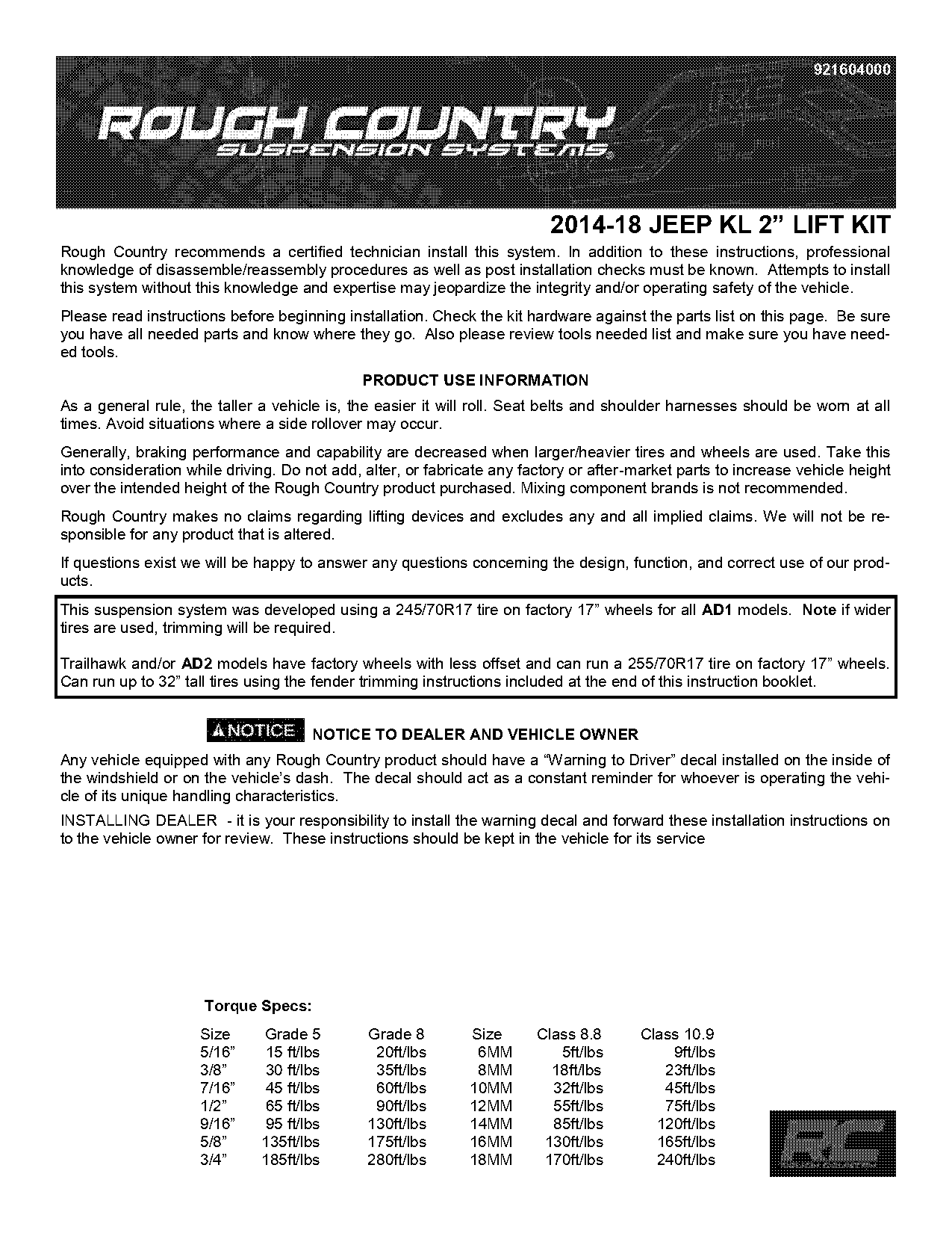 rough country lift kit install instructions