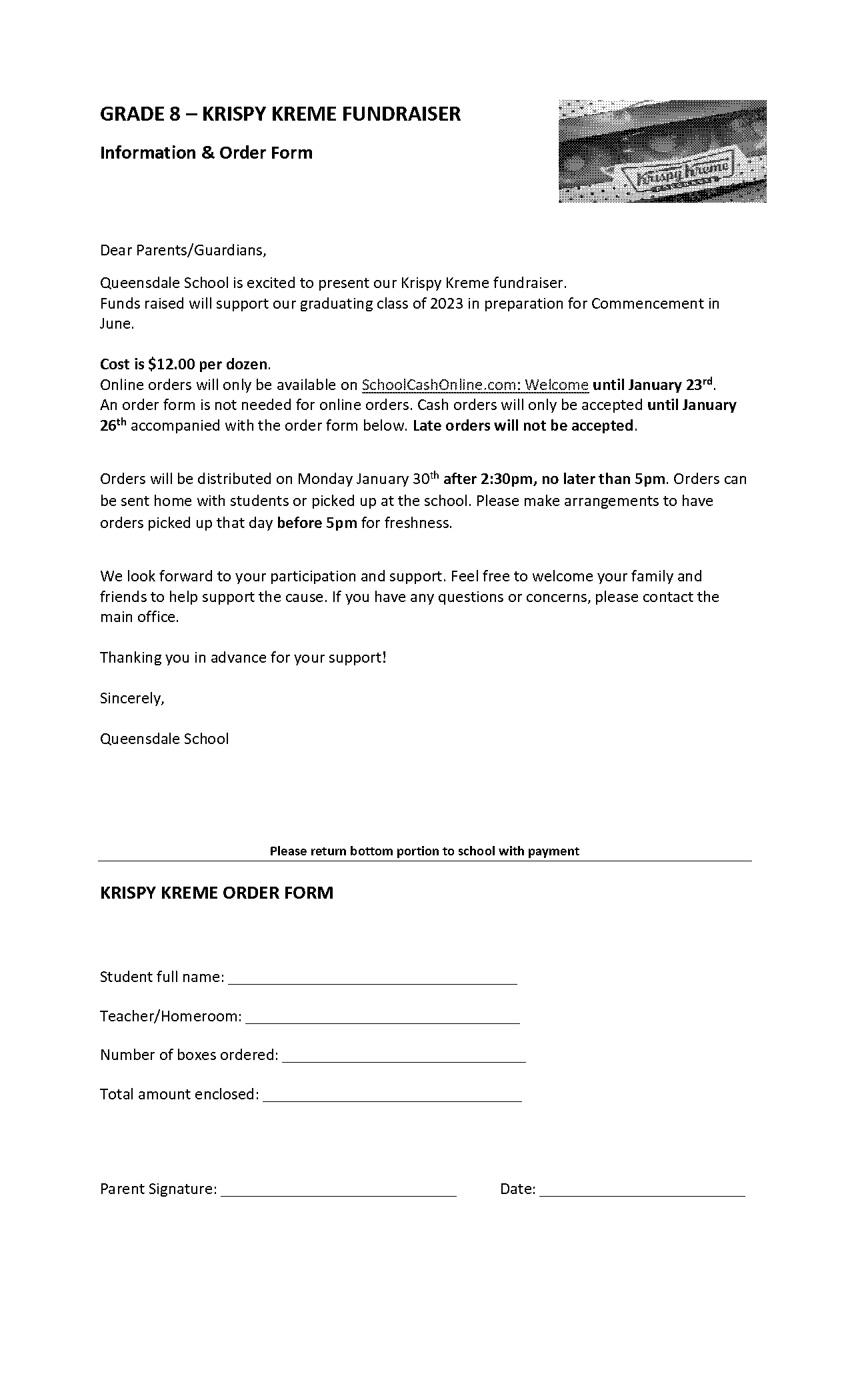 krispy kreme parent letter fundraising