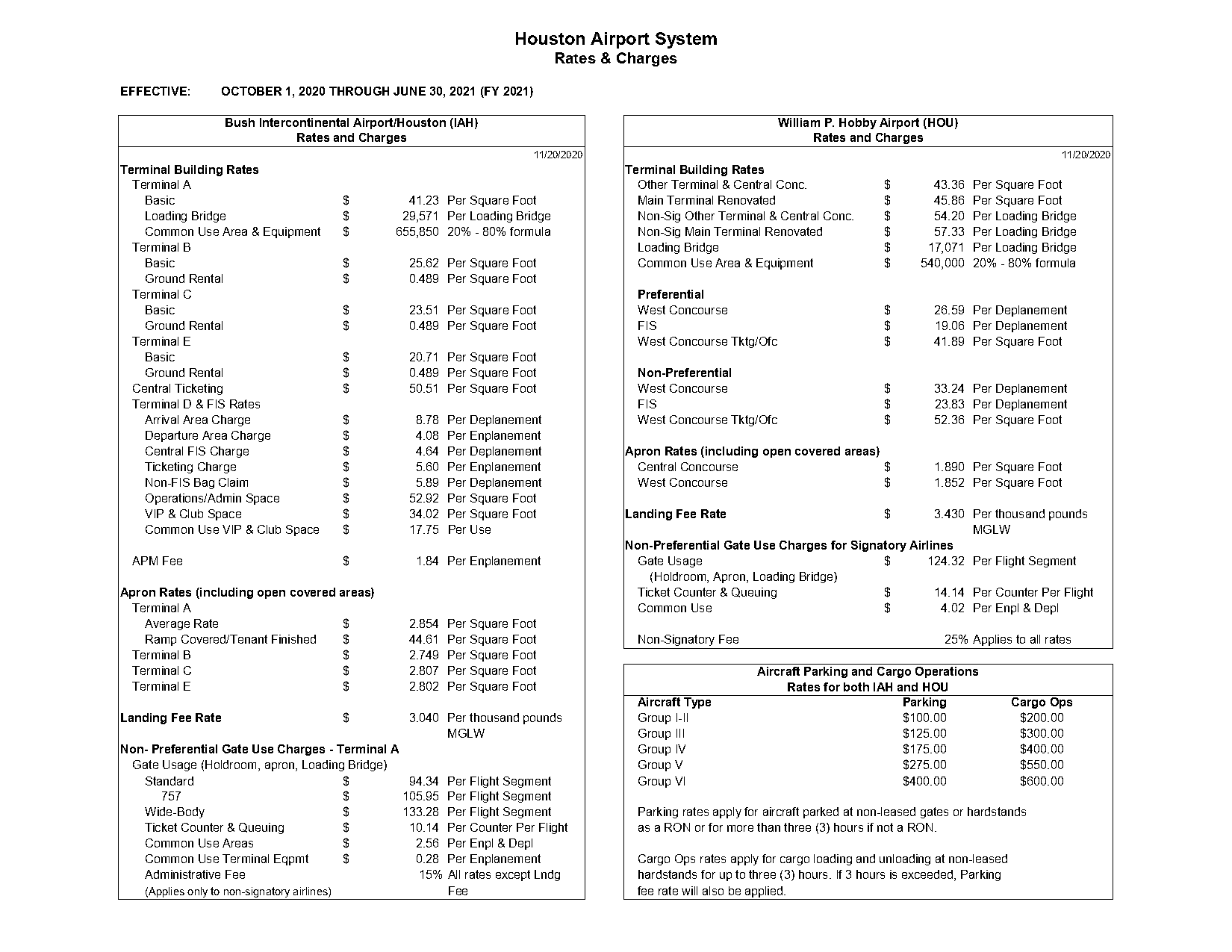 iah terminal parking rate