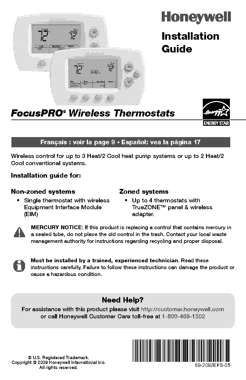 honeywell wireless thermostat instruction manual