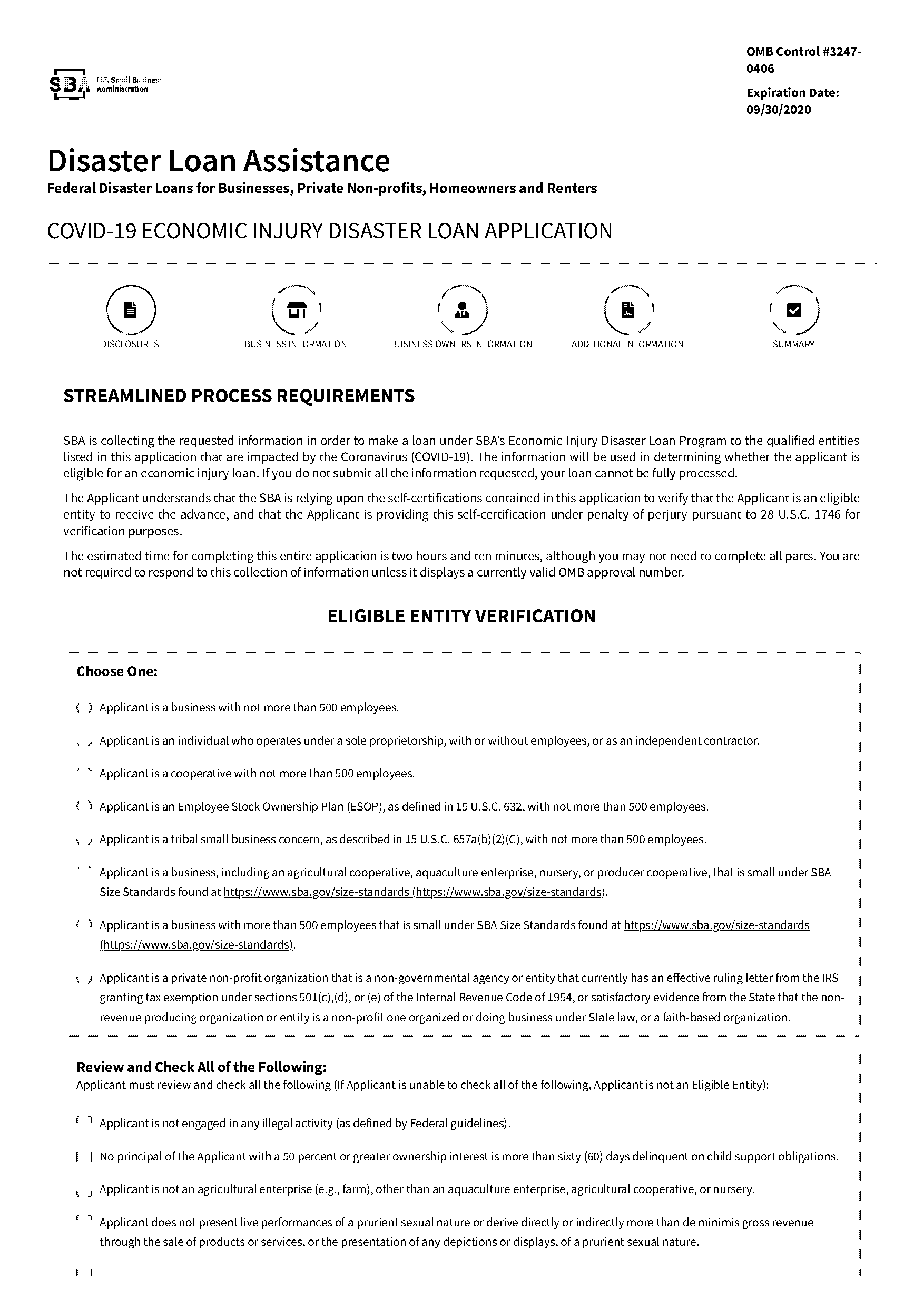 disaster loan assistance application status with application number