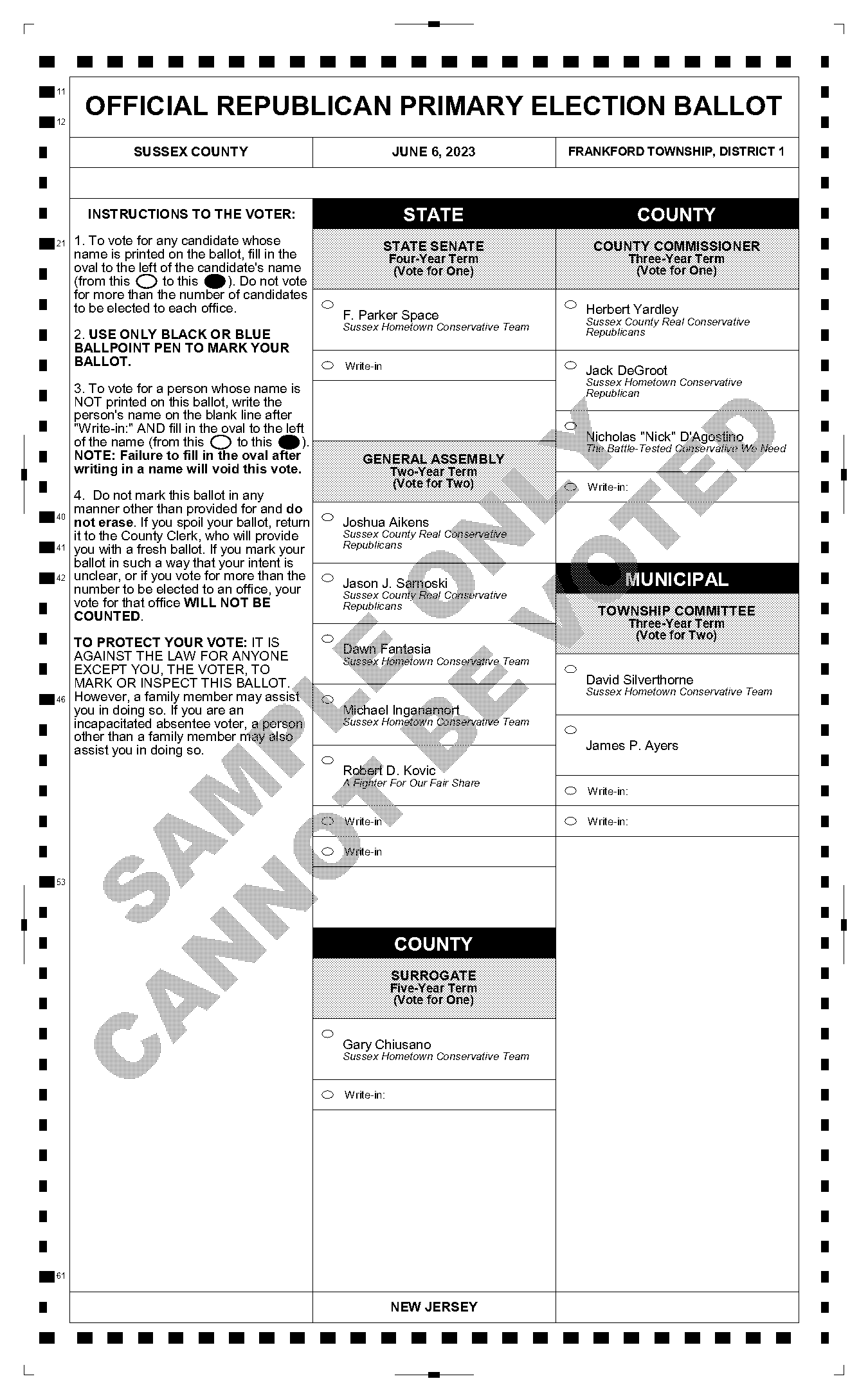 sussex county nj sample ballot