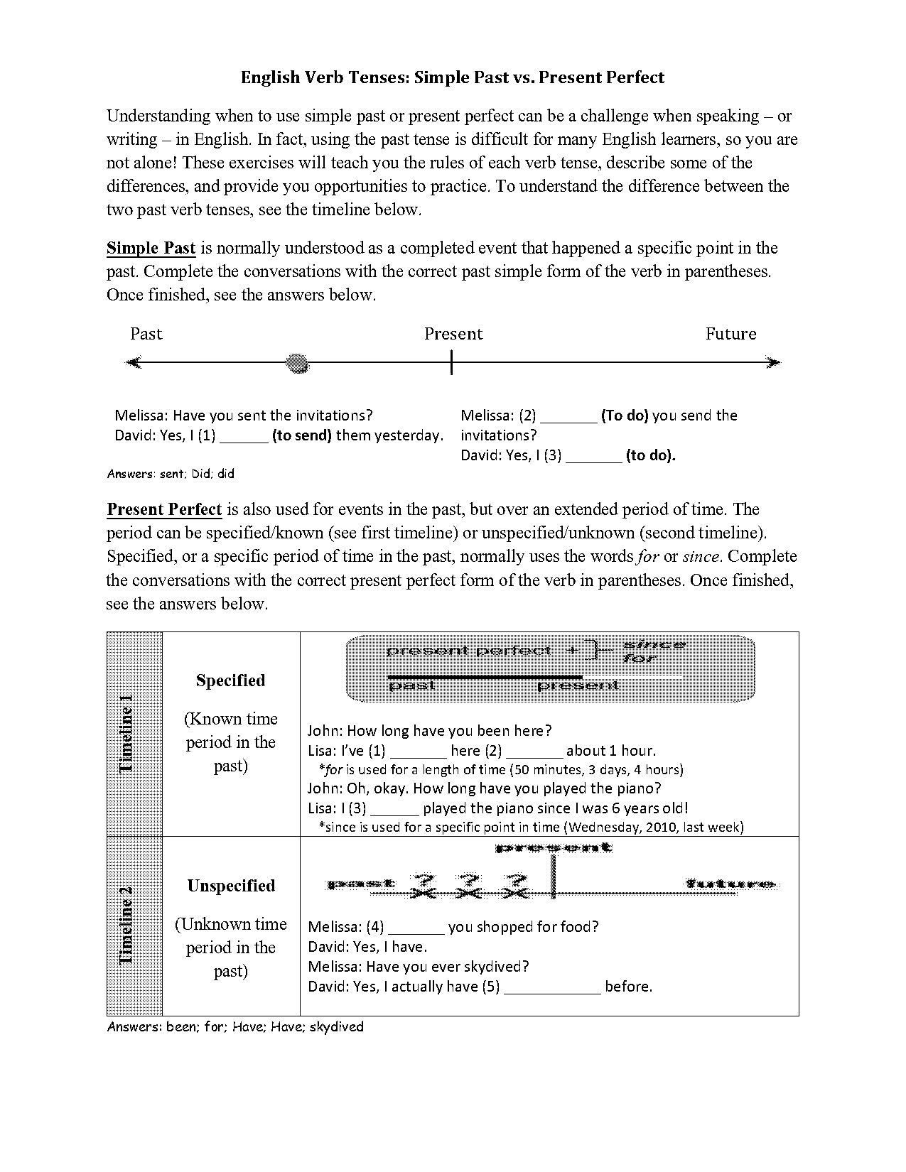 esl present perfect worksheet