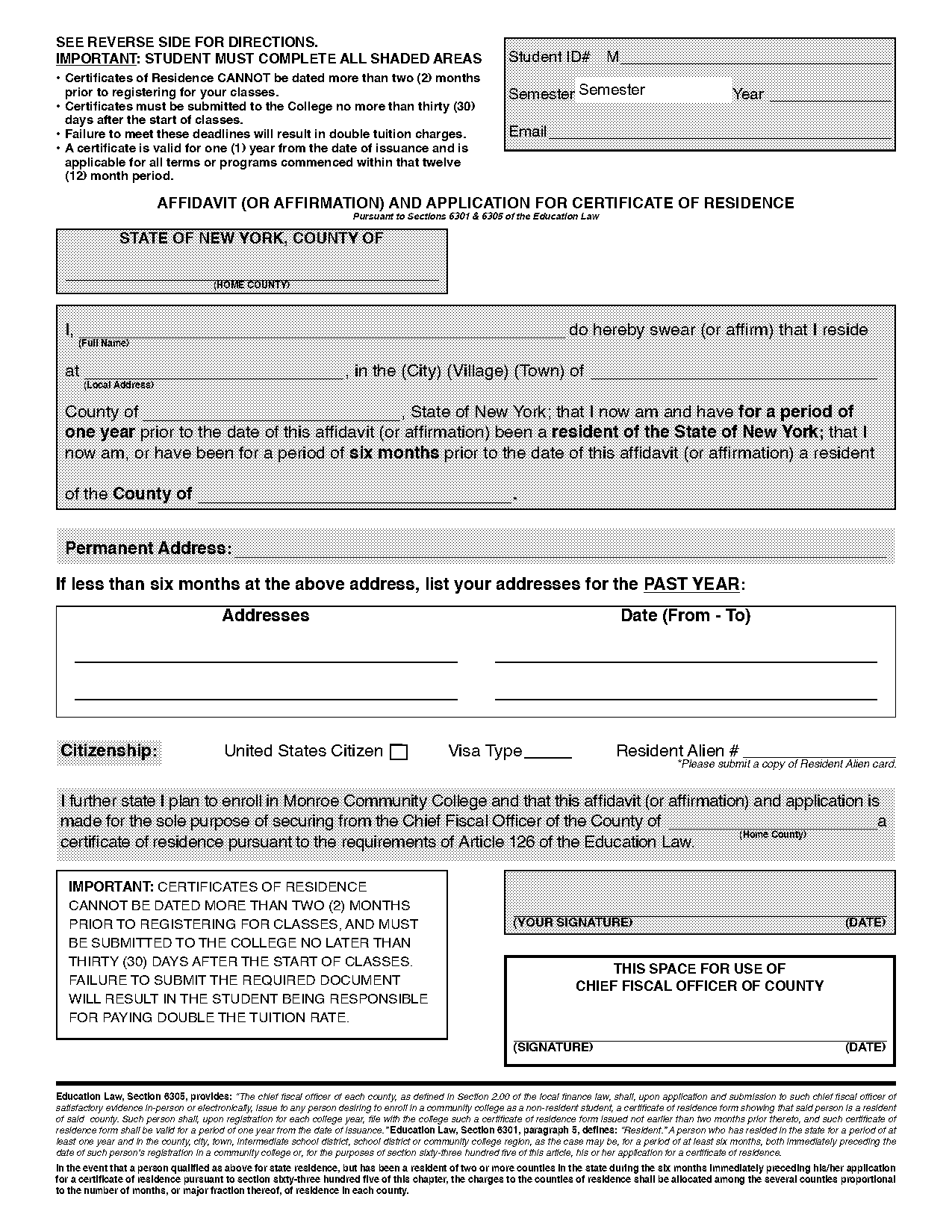 county clerk certificate of residency